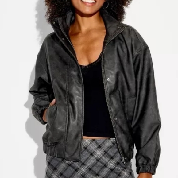 wild fable Jackets & Blazers - NWT WILD FABLE Womens Bomber Jacket Faux Leather Black Wash XXL